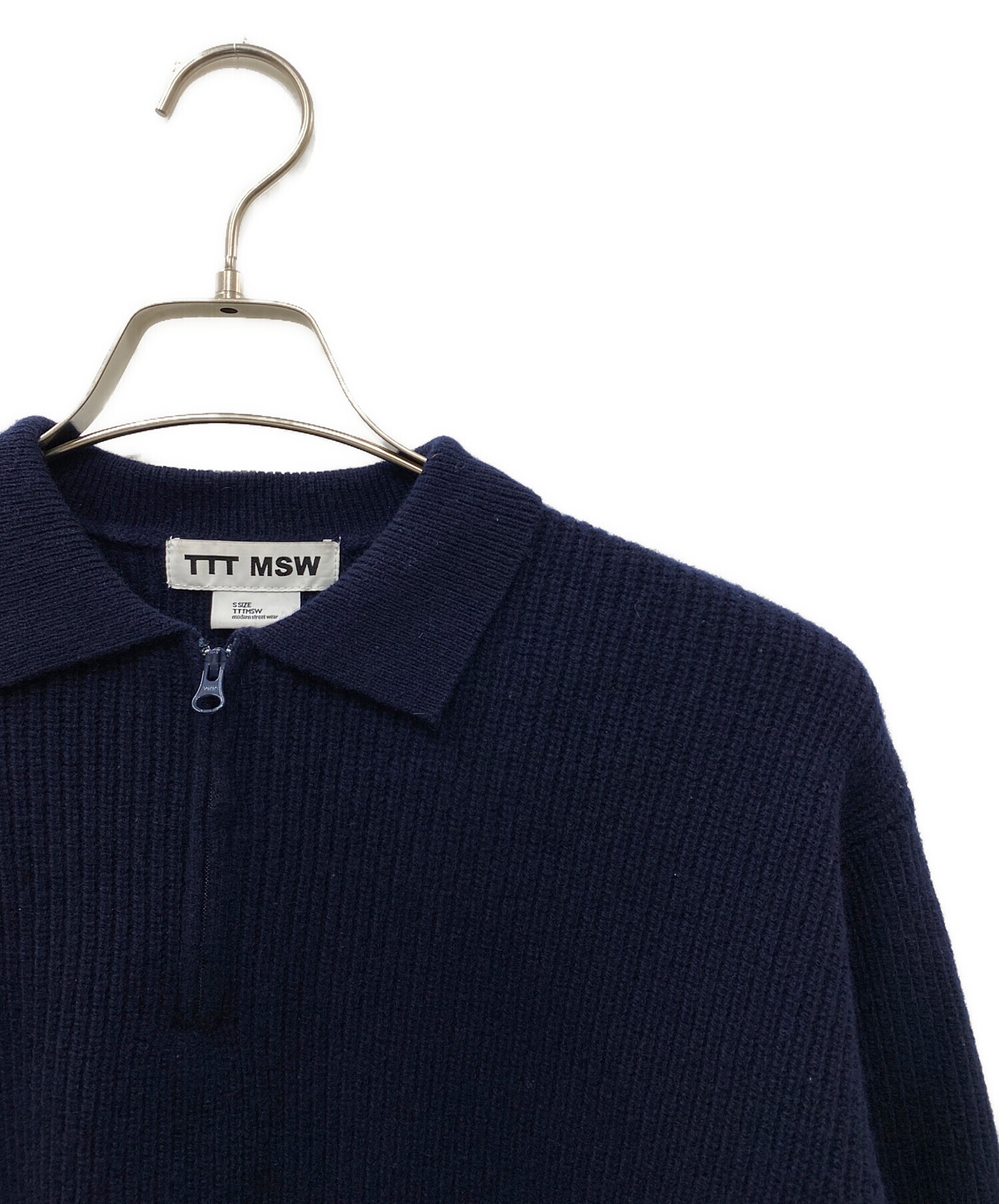 中古・古着通販】TTT MSW (ティー) Zipup knit polo shirt ネイビー