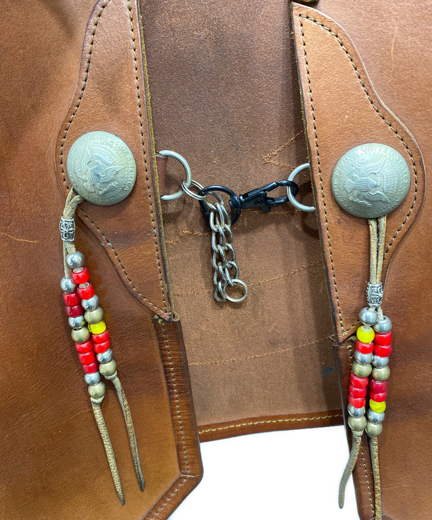 中古・古着通販】Burny (バーニ) 刺繍パッチ付レザーベスト ブラウン