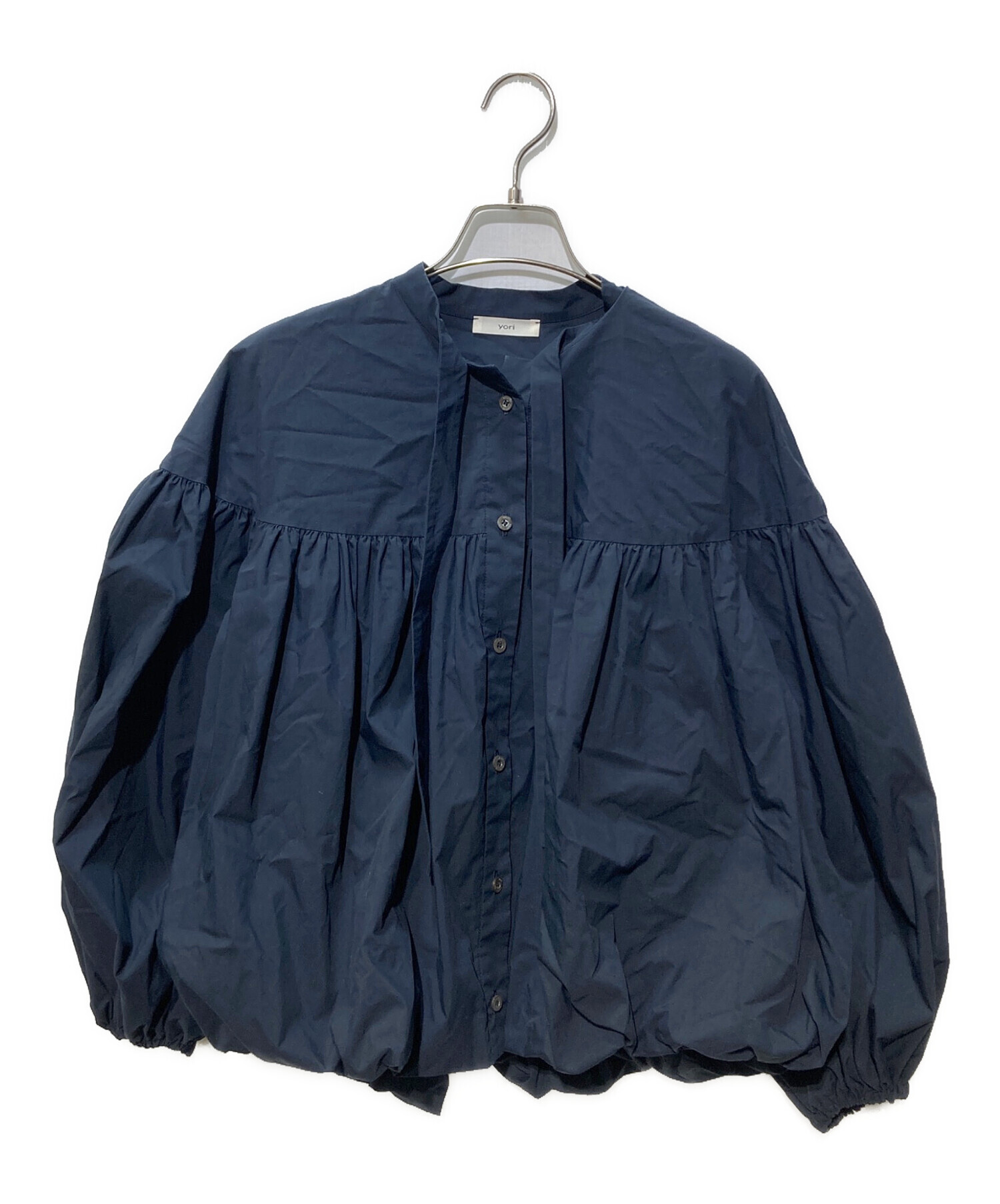 中古・古着通販】yori (ヨリ) リボンバルーンブラウス ネイビー サイズ