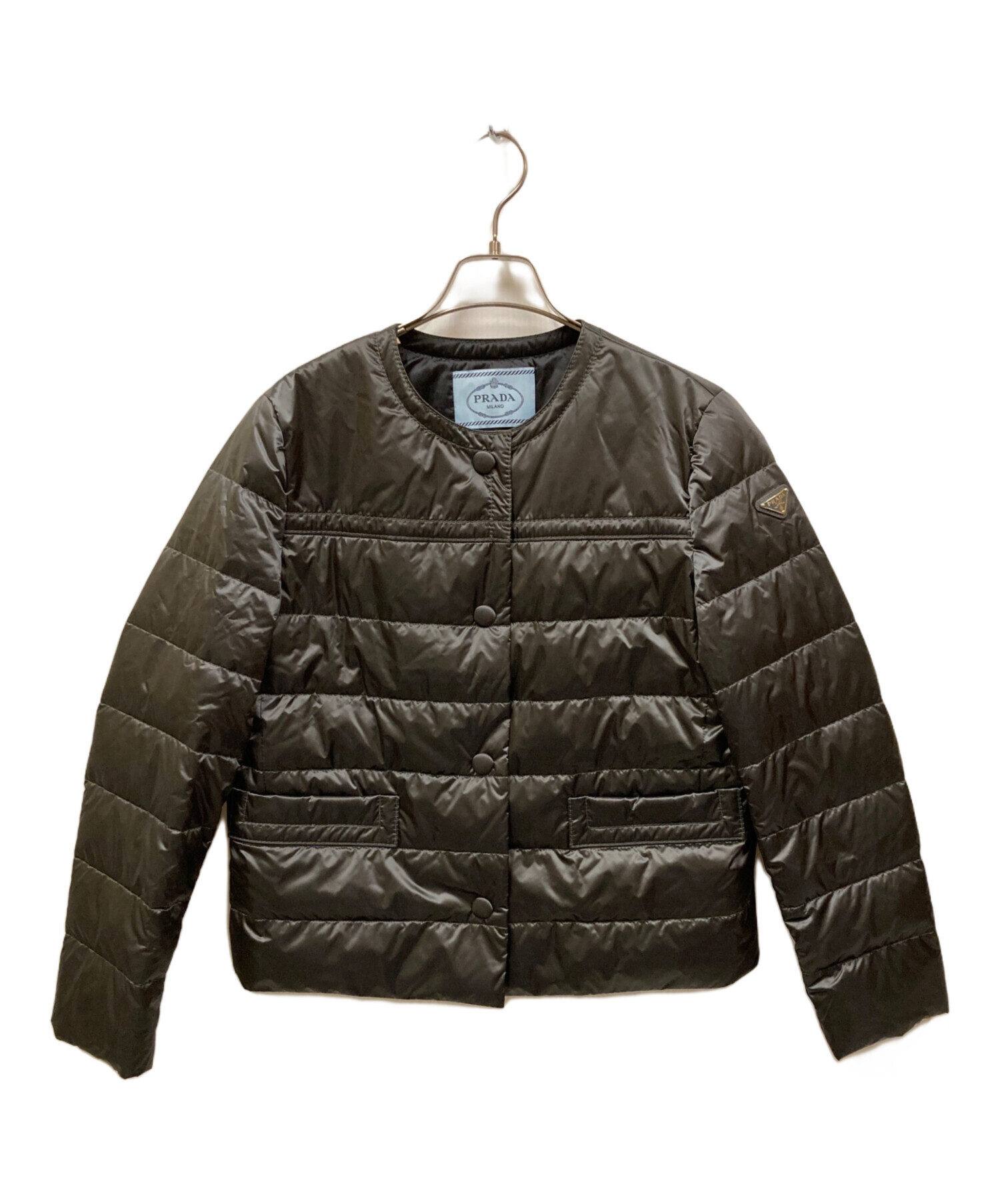 中古・古着通販】PRADA (プラダ) ノーカラーダウンジャケット ブラック