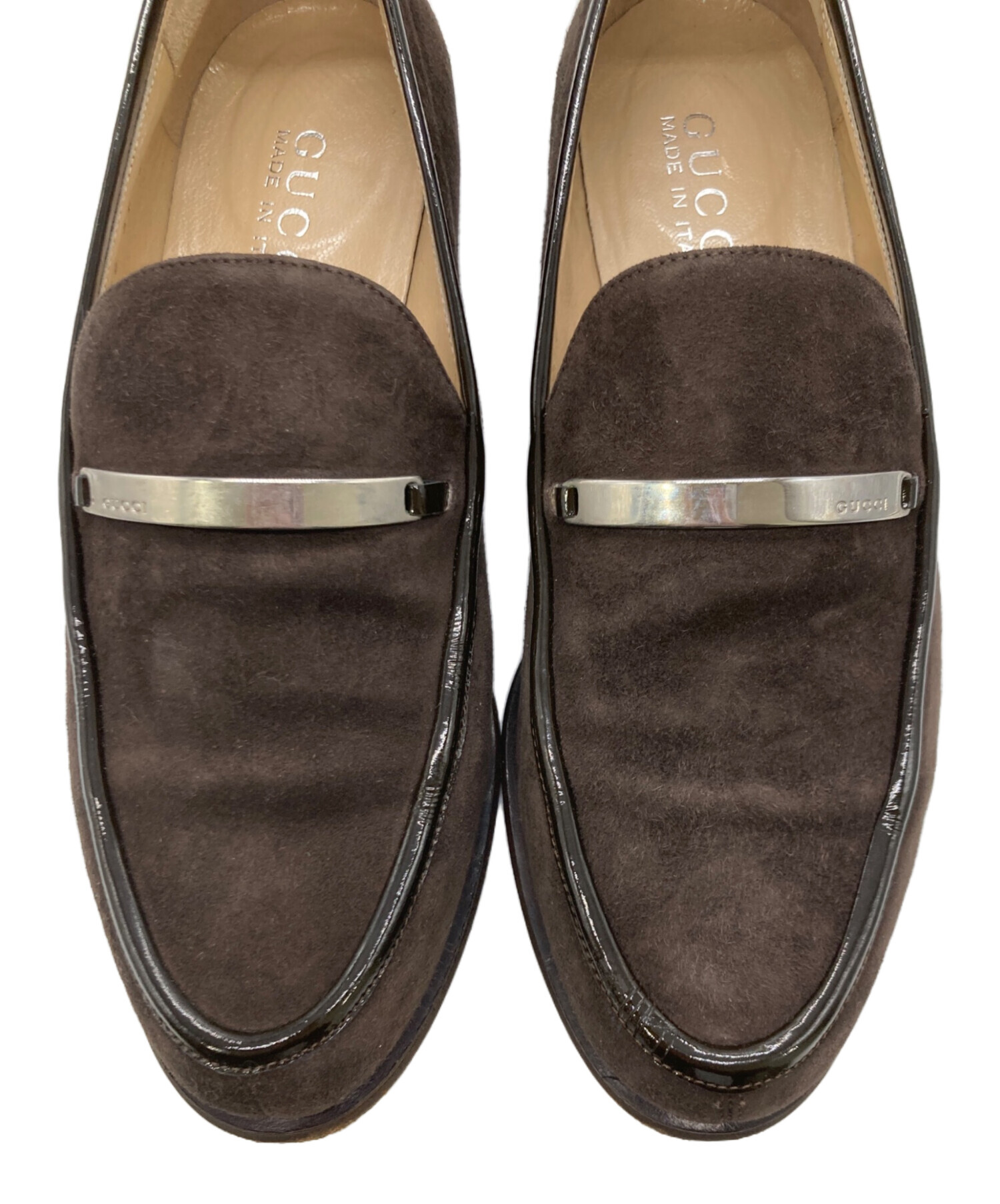 中古・古着通販】GUCCI (グッチ) スウェードロゴプレートローファー