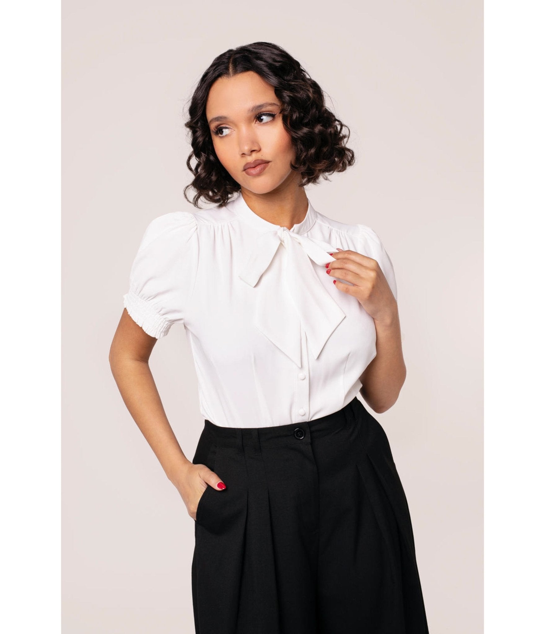 Hell Bunny White Turner Bow Blouse – Unique Vintage
