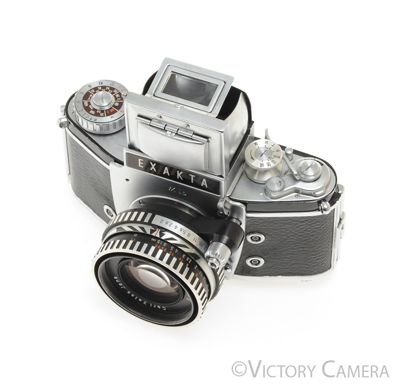 Exakta VX IIb Chrome 35mm Camera w/ Carl Zeiss Jena 50mm f2 Lens WLF [