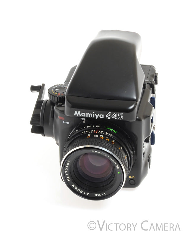 Mamiya 645 Pro Camera Eye Level Prism w/ 80mm Lens & 120 Back [EXC+]