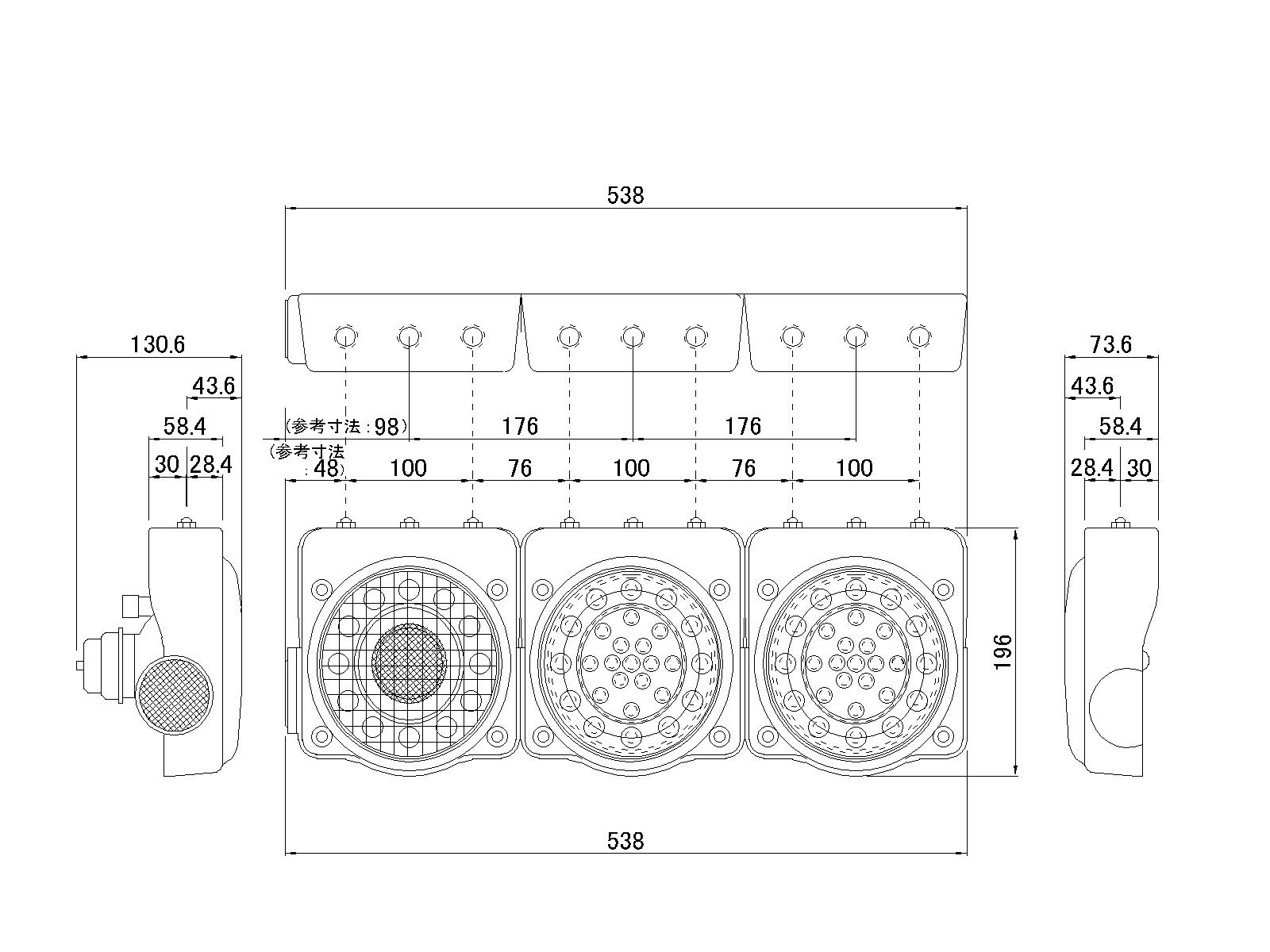 ICL LEDコンビテールランプ 丸型 3連 吊り下げタイプ - トラックボディ