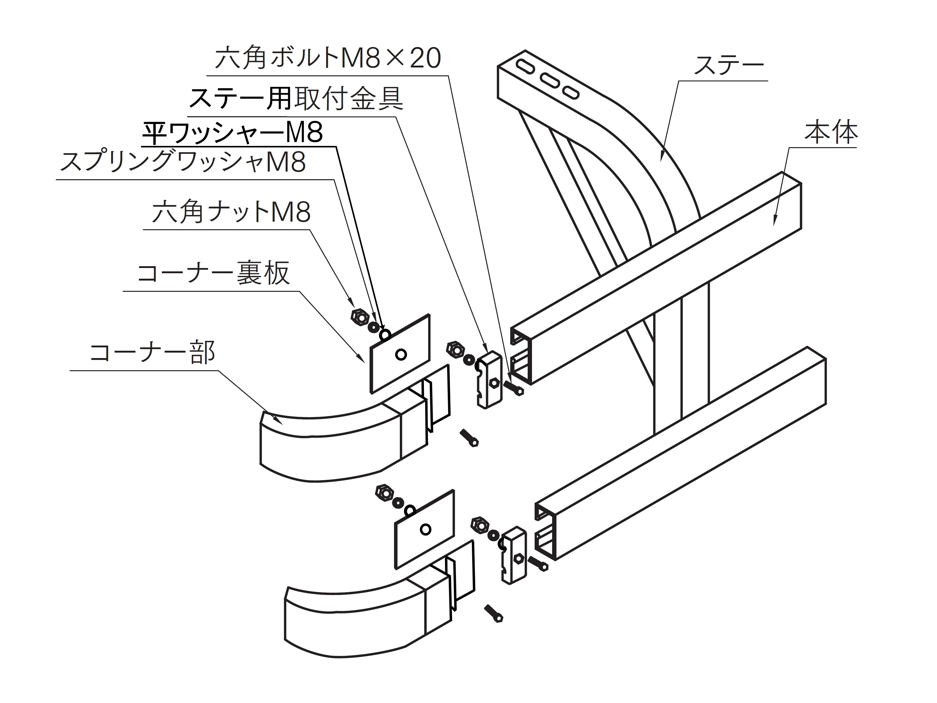 JB アルミサイドバンパー 70H 本体 L=3950 - トラックボディパーツ