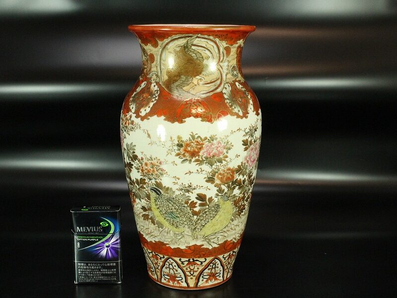 九谷 金彩赤絵 花鳥紋 花瓶 明治(LC57) | 京都の骨董品買取店 まごころ