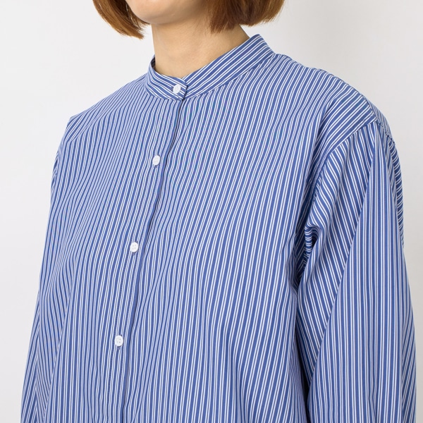 ストライプバンドカラーロングシャツ(ネイビー)｜SALE（ファッション