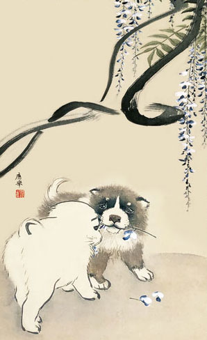 有名作家の掛け軸 円山応挙作 藤花狗子図