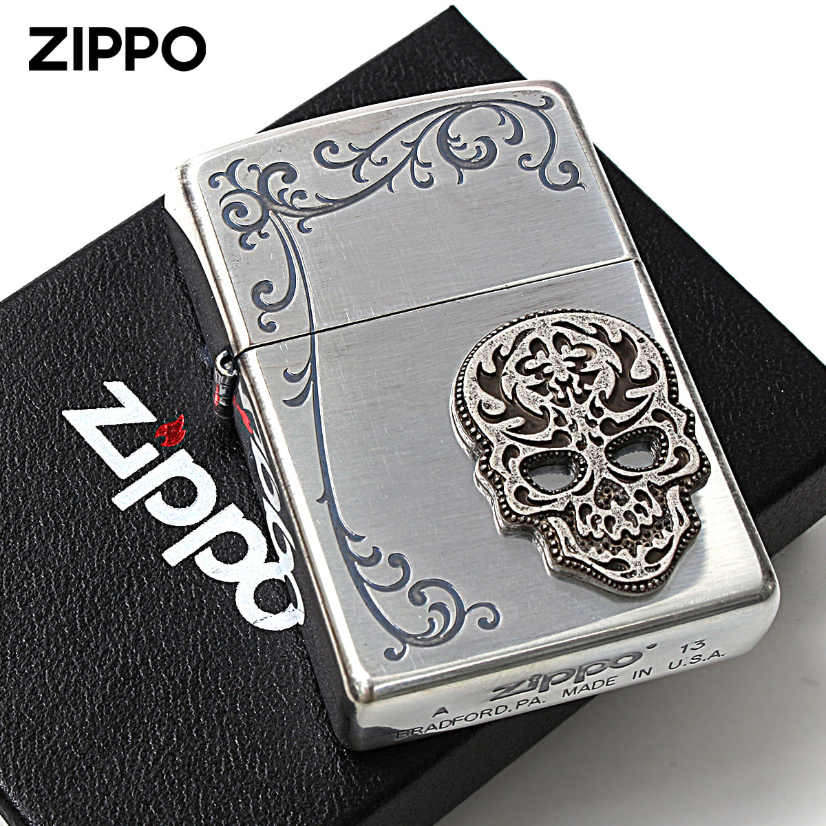 Zippo ジッポー スカル ドクロ 骸骨 アラベスク 唐草 シークレット