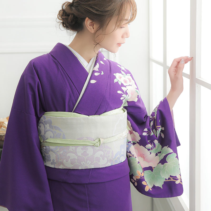 訪問着：H478 ジャパンスタイル 紫 牡丹と百合| 訪問着レンタル