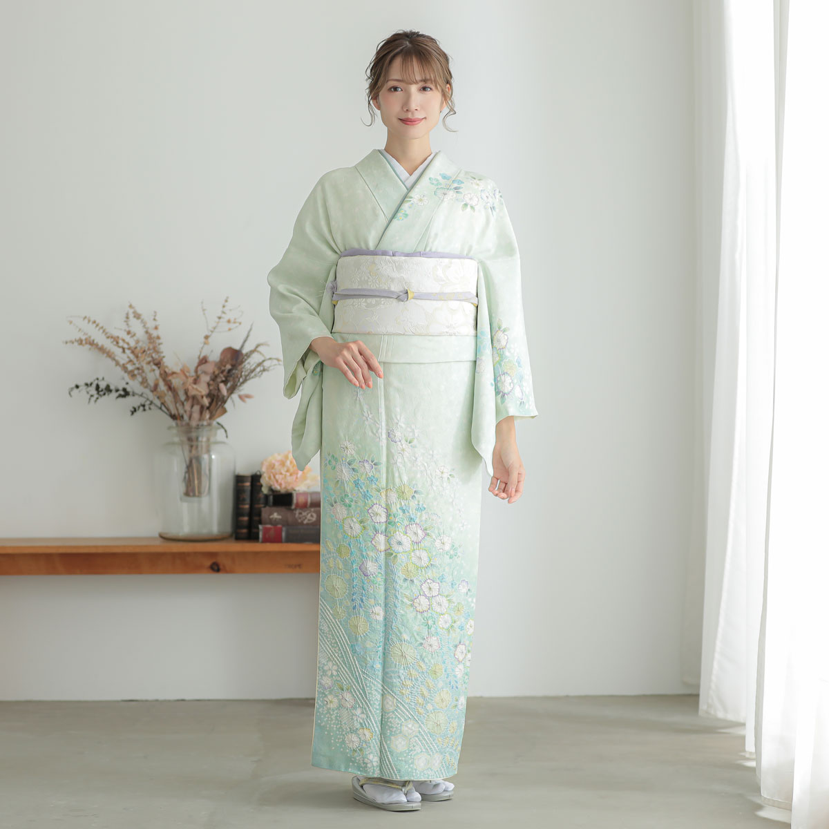 訪問着：H1044 桂由美 水色 金通し辻が花風 疋田滝文に花| 訪問着