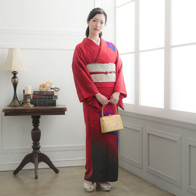 訪問着：H1227 赤×黒 蝶| 訪問着レンタル │ 京都着物レンタル夢館