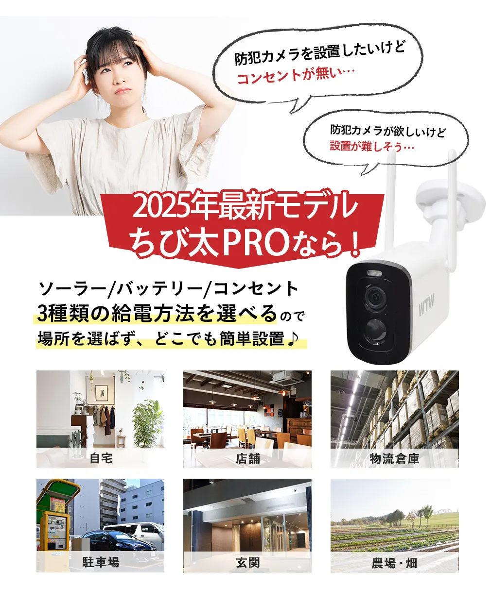 防犯カメラ 400万画素モデル「ちび太PRO」ワイヤレスソーラー充電