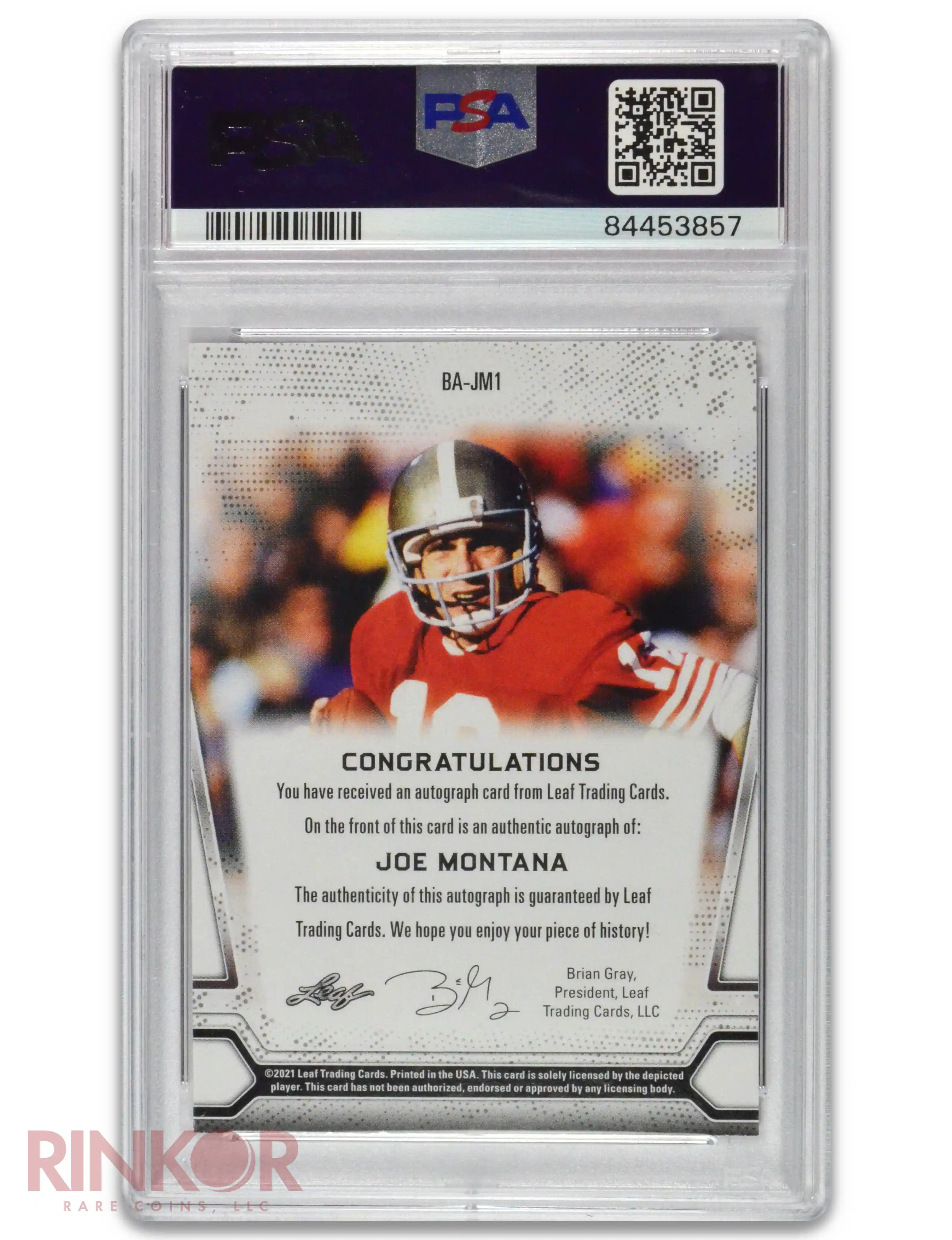 2021 Leaf Multi-sport Joe Montana Auto Psa/dna - Rinkor Rare Coins