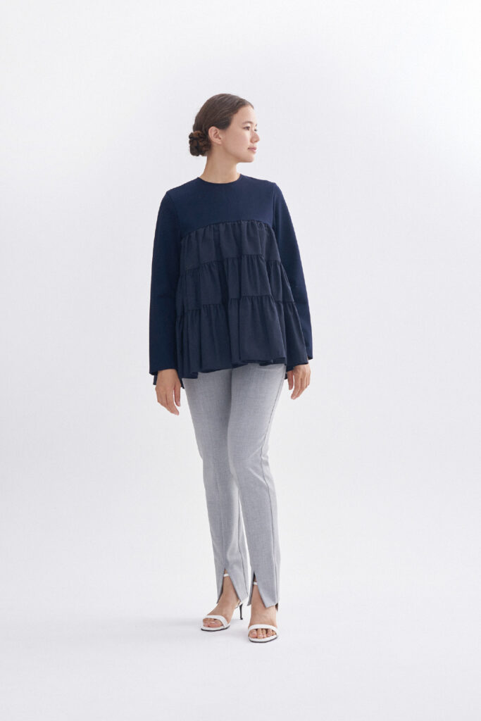 yori yori ぬくぬくヘムフリルブラウスネイビー ぬくぬくヘムフリル