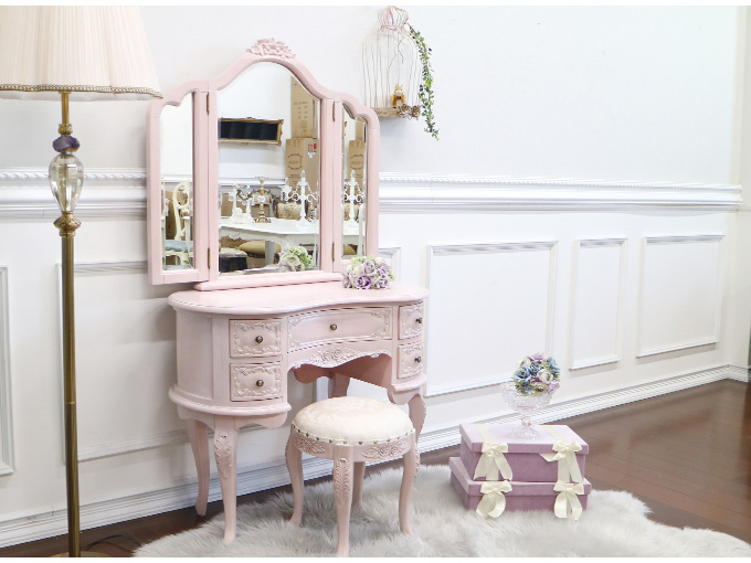 三面鏡ドレッサー (ピンク)｜Chiptyシリーズ 姫系家具｜おしゃれ家具