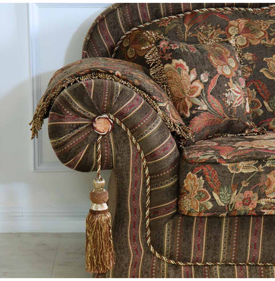 フジ家具 アンティーク調 ストライプ柄アーム付き1人掛けソファ