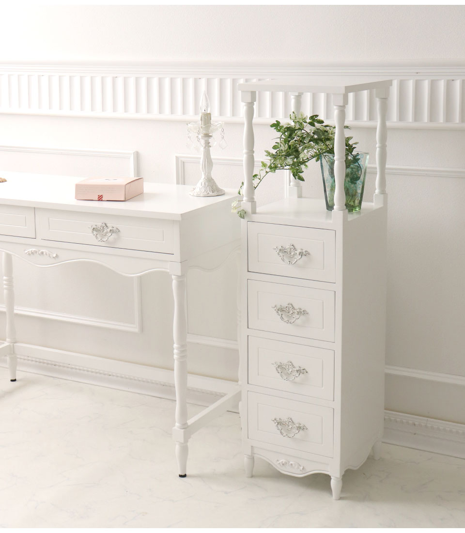 スリムラック 輸入家具 白家具 おしゃれ 姫系 ロココ調 かわいい