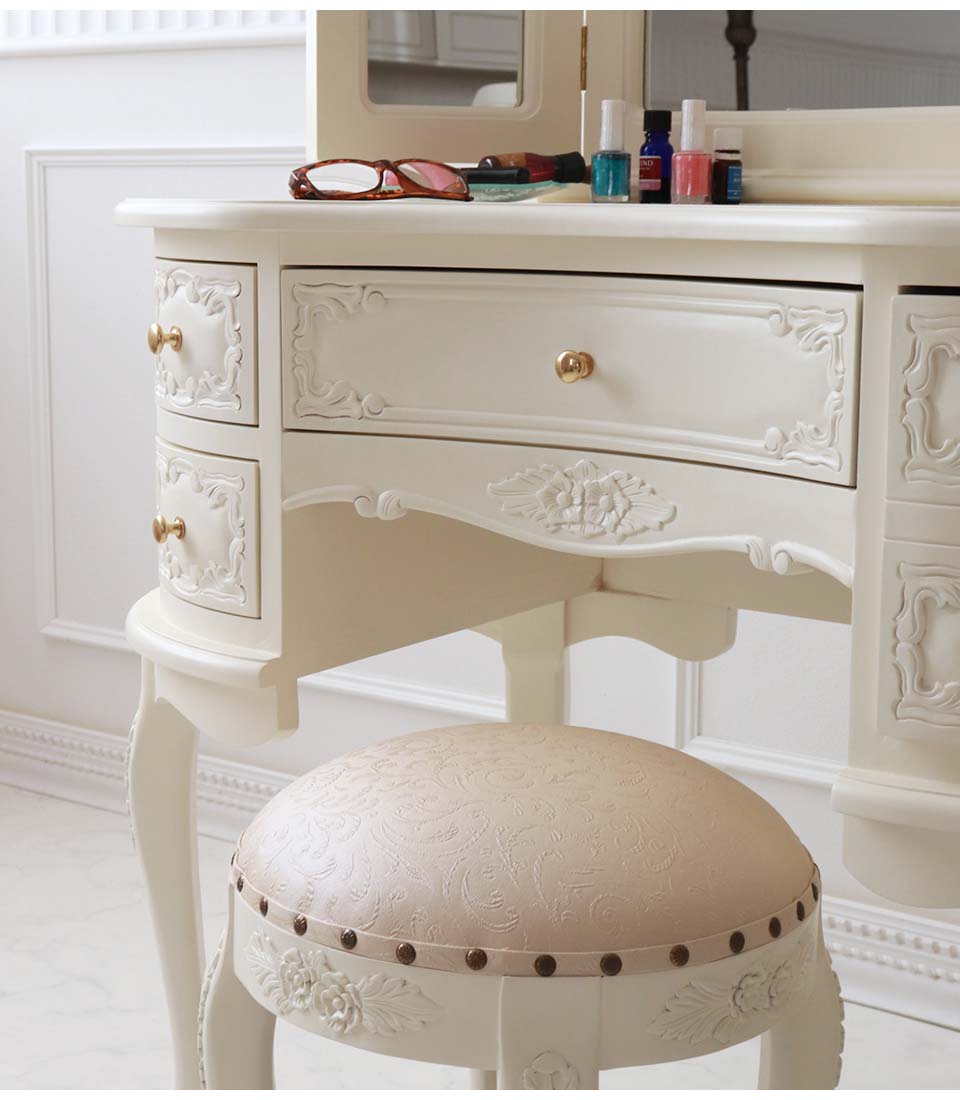 三面鏡ドレッサー 輸入家具 猫脚 ホワイト おしゃれ アンティーク調 開