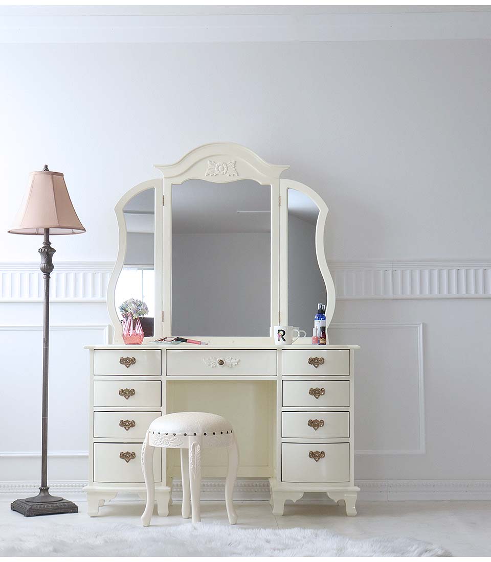 ドレッサー おしゃれ 完成品 収納 三面鏡 姫系 ロココ調 輸入家具
