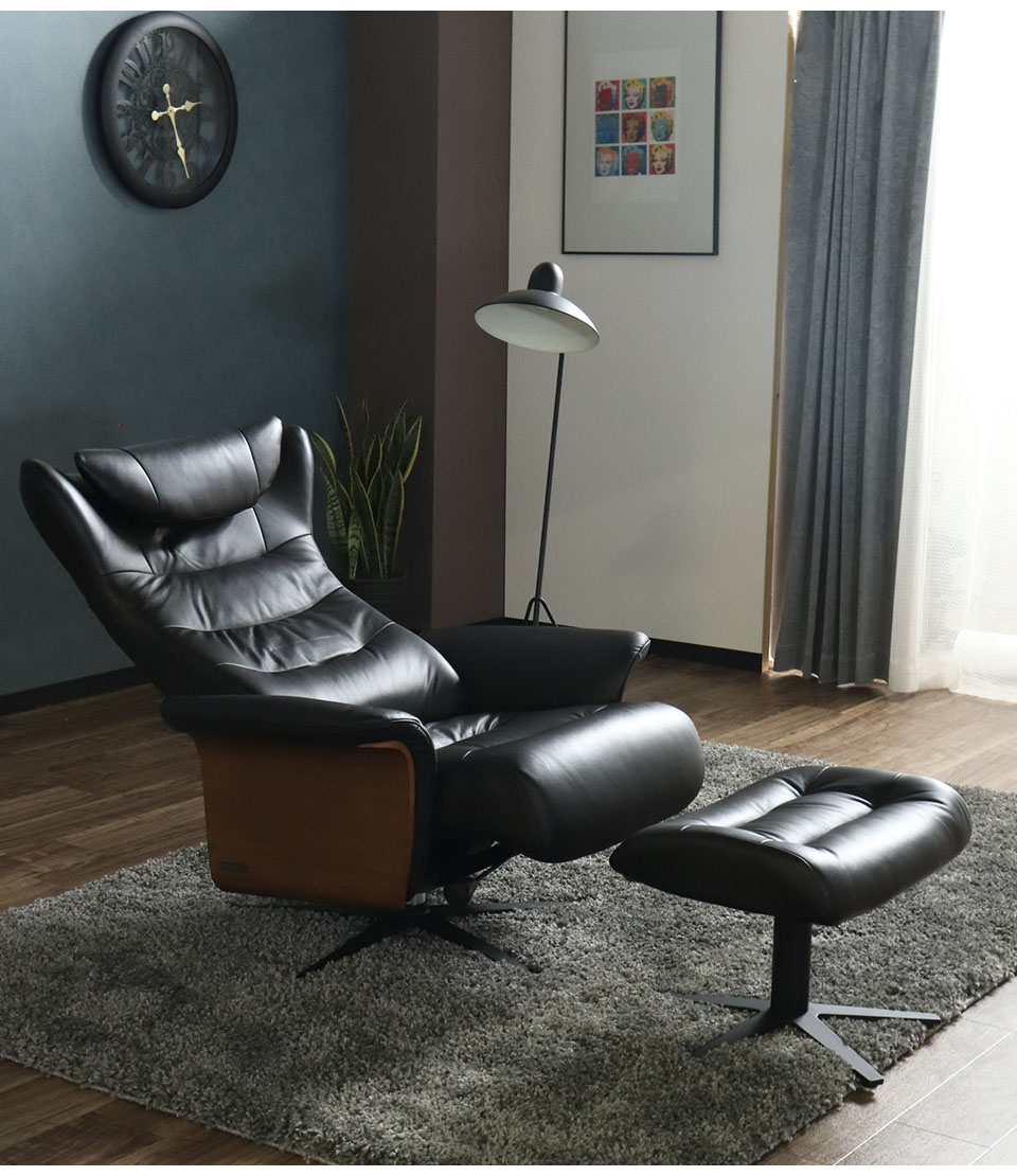 高級 本革 パーソナルチェア ソファ リクライニング オットマン付き