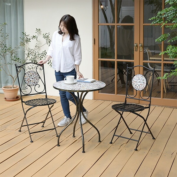 モザイク調 ガーデンテーブル3点セット AMTS-60 | 山善ビズコム