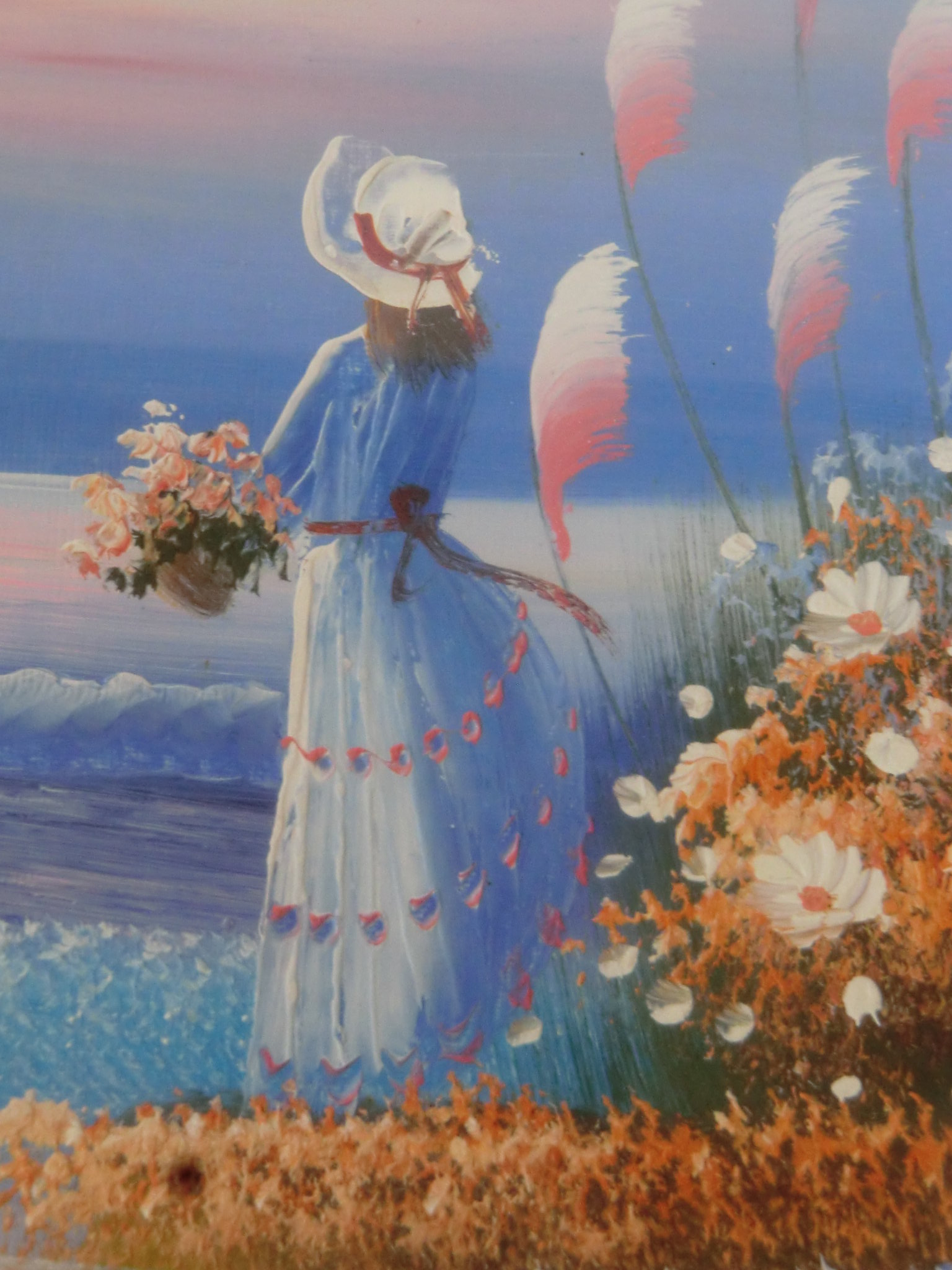 作者不詳 夕陽に映えるお花畑 油彩画 | 八事商事 | 絵画レンタル