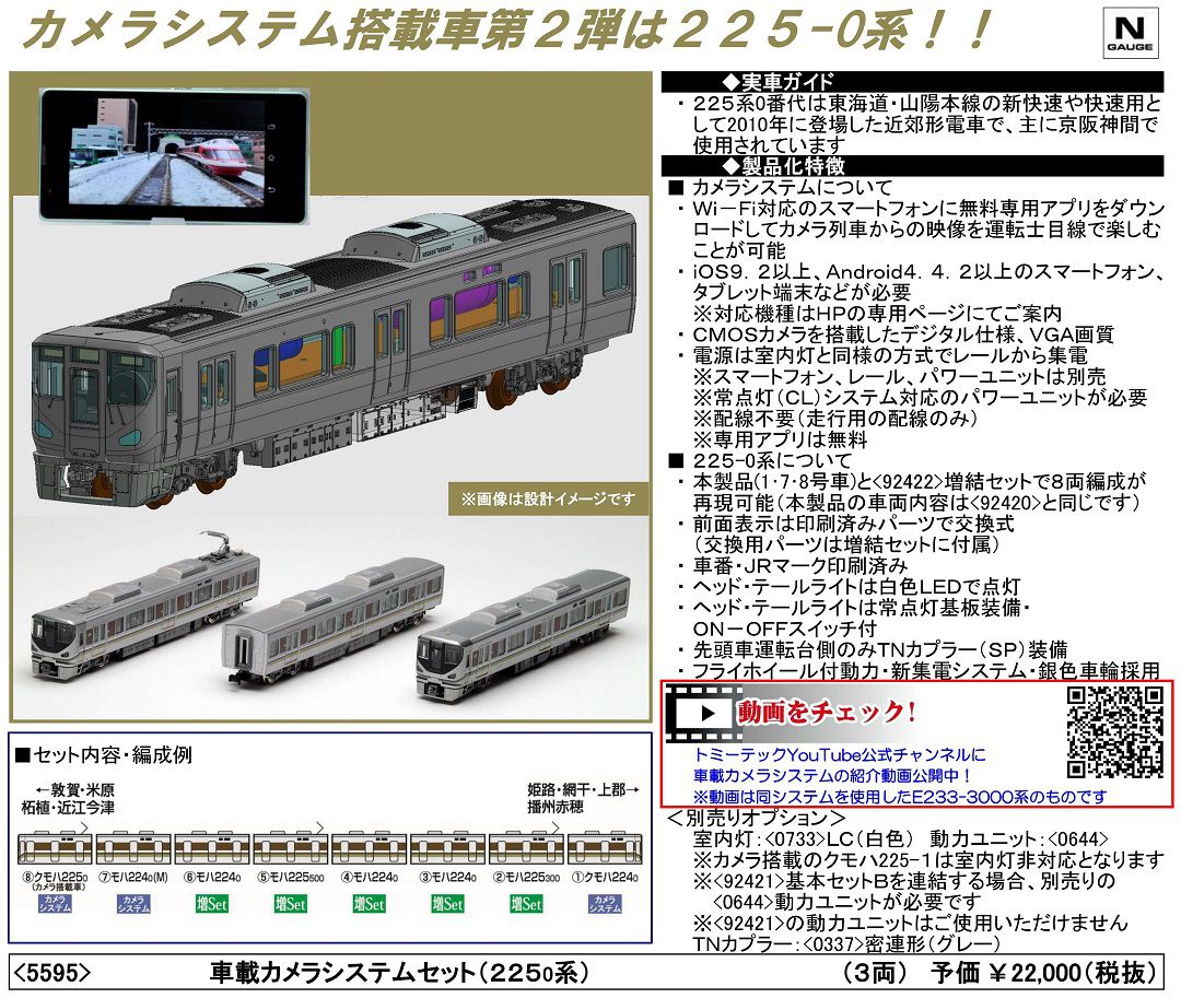 TOMIX 車載カメラシステムセット(225-0系) 5595 | NGaugeJP - 横濱模型