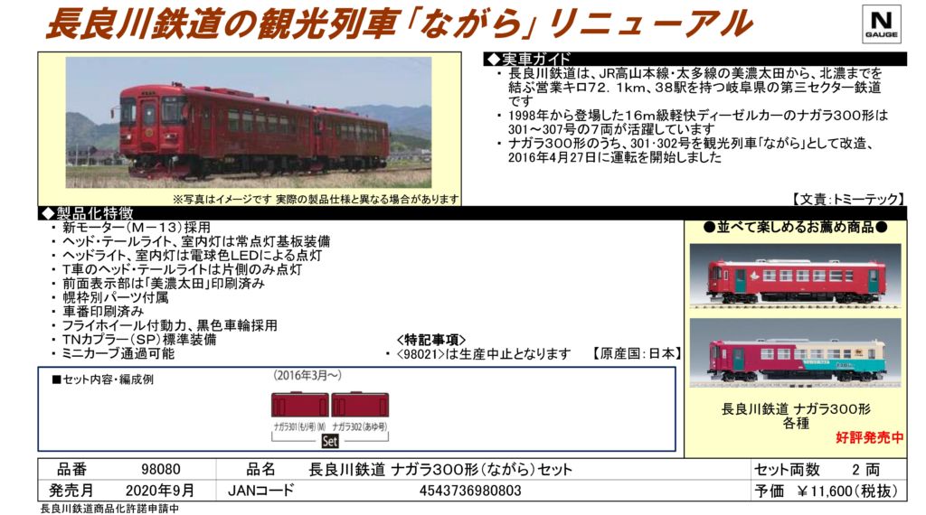 TOMIX 長良川鉄道 ナガラ300形(ながら)セット 品番:98080 #トミックス