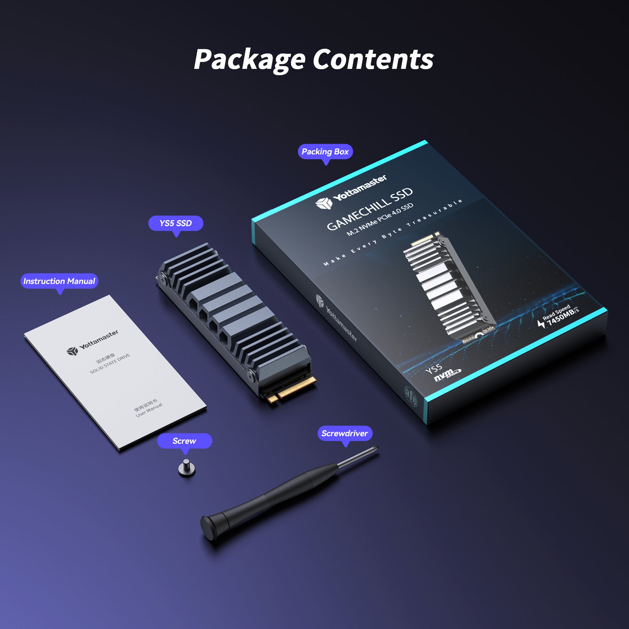 Yottamaster YS5 PS5 NVMe SSD with Integrated Heatsink (Up to 7450MB/s,
