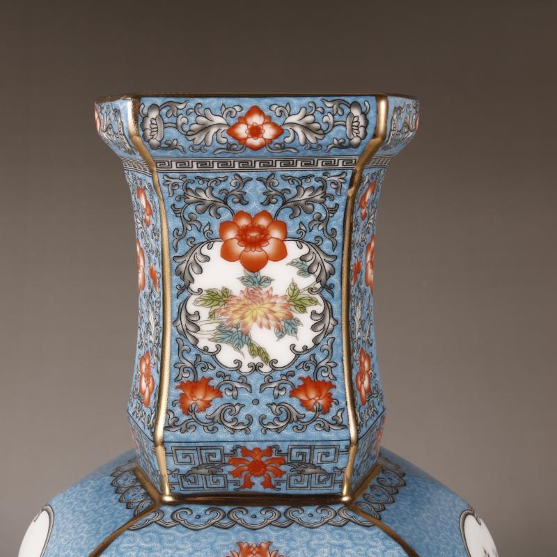 乾隆王朝 琺瑯彩花鳥六方景徳鎮花瓶｜輸入マート