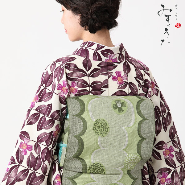 e2111207】【アウトレット】小紋 洗える着物 袷 みすゞうた 椿 紫 小紋
