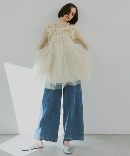 PERNA（ペルナ） ブラウス シャツ チュールギャザーキャミソール