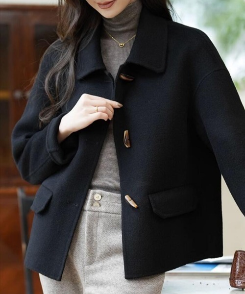 コート アウター ダッフルボタン ＆ ピーコート襟のショートジャケット