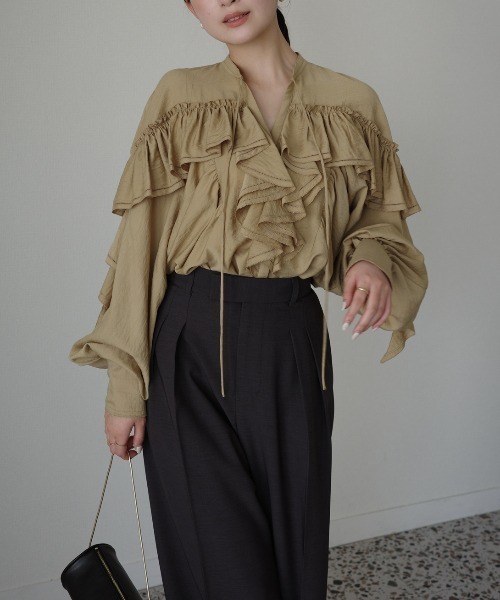 anuans（アニュアンス） ブラウス シャツ リンクルラッフルブラウス