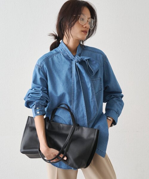 Loungedress（ラウンジドレス） ブラウス シャツ ライトデニムボウタイ