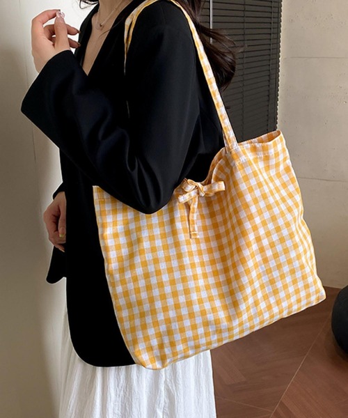 Mignonjour トートバッグ FReePLACe/大容量 ギンガムチェックトート