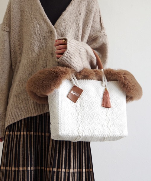 かごバッグ カゴバッグ WOVEN (ウーヴン) / エコファーフラップカバー+