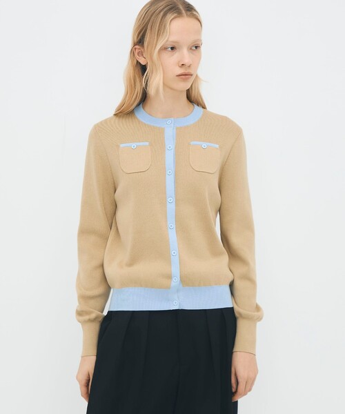 CABaN（キャバン） カーディガン コットンカシミヤ バイカラークルー