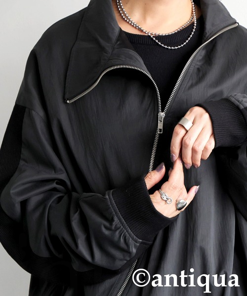antiqua（アンティカ） ブルゾン アウター 斜めジップ 配色ライン