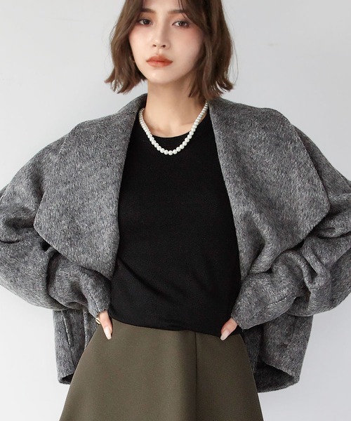 LOWO ピーコート pコート ウールコート ビッグカラーショートコート