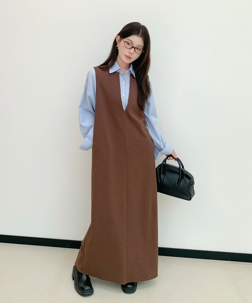 ワンピース 「選べる丈感」深めキーネックマキシワンピ : ZOZOTOWN