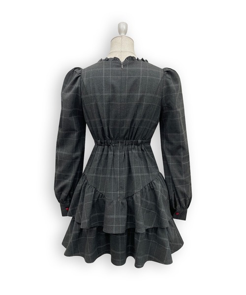 honey cinnamon ハートドット ベロアリボン配色ヨークワンピース