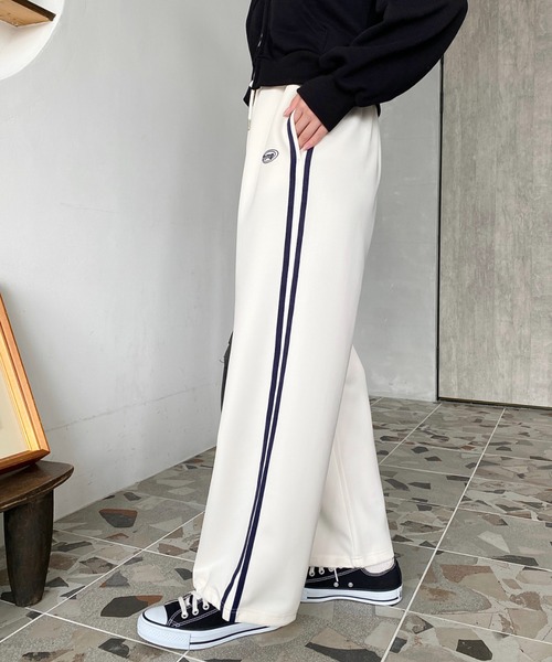 moment+ パンツ ロゴ刺繍トラックジャージパンツ レディース