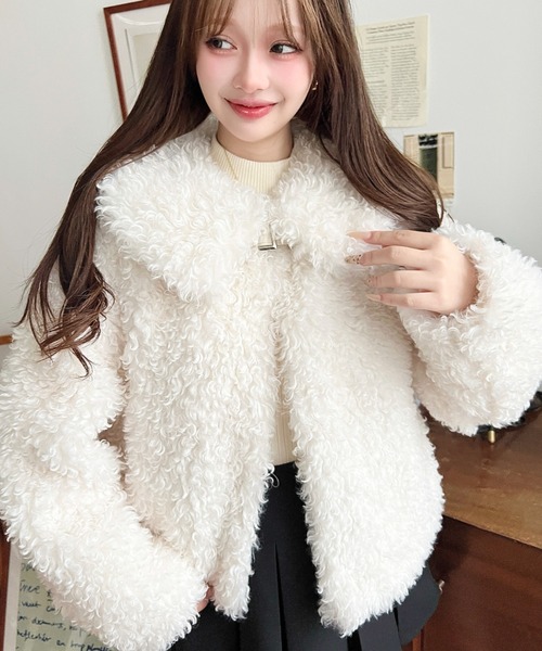 moment+ コート アウター 衿付きプードルフェイクファーブルゾン