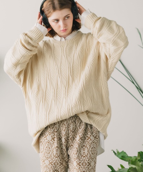 ニット セーター 3D ソリッド クルーネックニット レディース