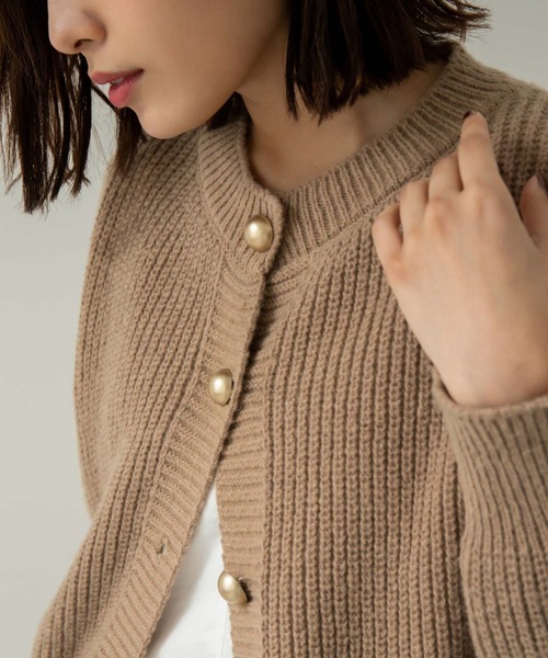 Edit Sheen（エディットシーン） カーディガン 金ボタン畔編みニット