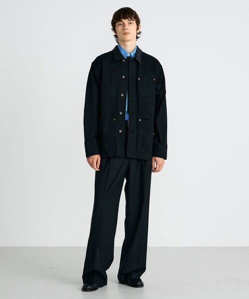 Edition（エディション） カバーオール ブラックデニム レザーカラー