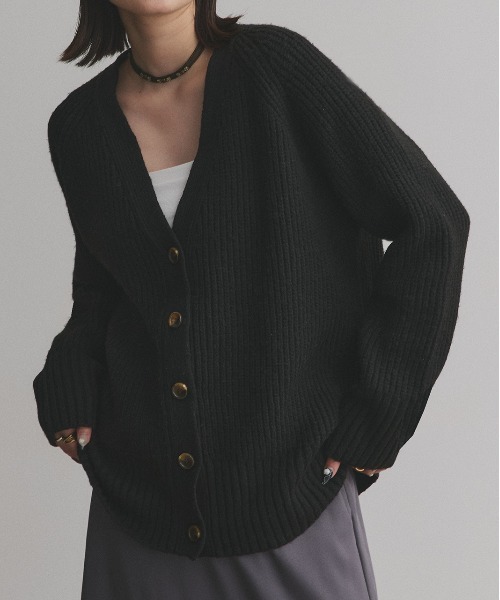 ad thie（アドティエ） カーディガン 片畦編み・Vネック MIXニット